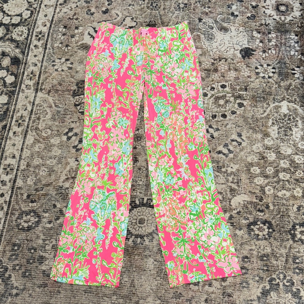 Lilly Pulitzer Vibrant Pink and Green Wide Leg Pants